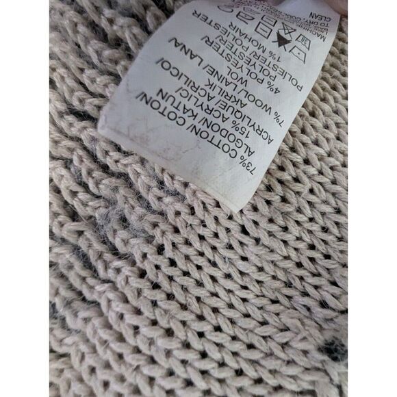 Cardigan Sweater Wool Mohair Blend M Open Knit Multicolor Cream Grey Lagenlook - Picture 4 of 11